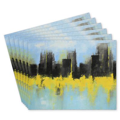 City by Sponge Technique Polyester Andaluss Set of 6 Decor