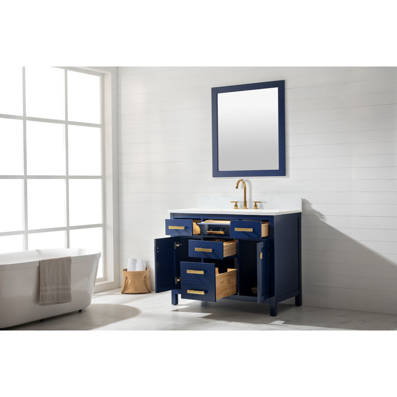 Ensemble de meuble-lavabo simple 42 po Willisville, bleu, Laiton satiné