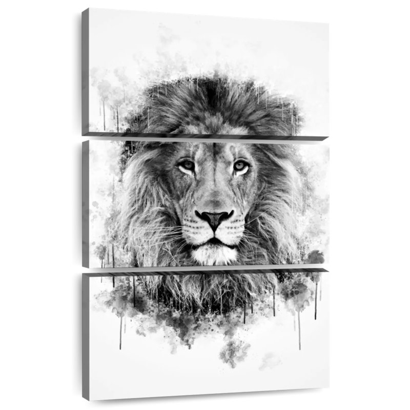 Tête de lion Brampt noir et blanc, H 45 po x l 28 po