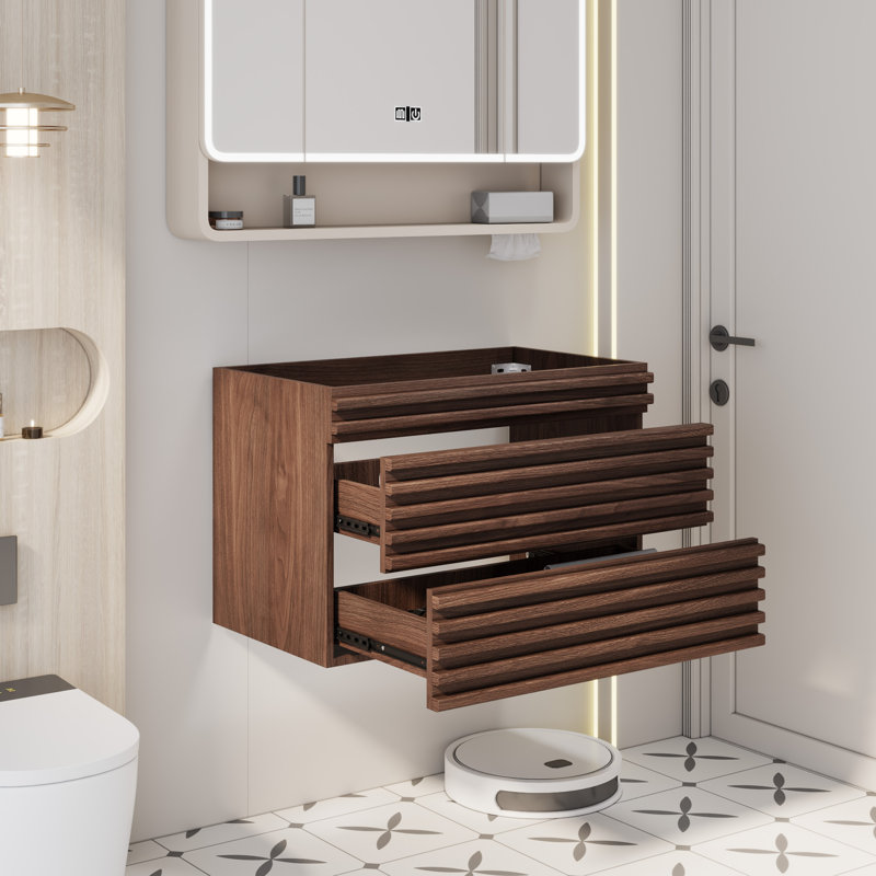 Base de meuble-lavabo mural simple 30 po, lavabo non inclus, Brun