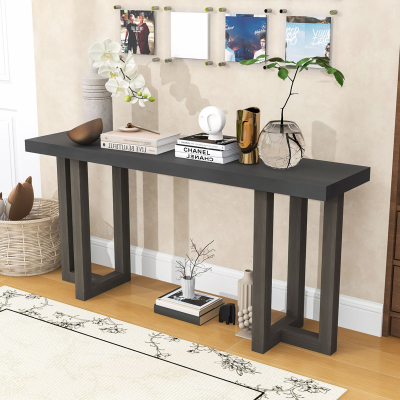 Console avec pieds en bois, Gris