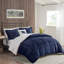 Édredon en duvet synthétique - double / grand, bleu marine + confortable, 2 taies décoratives et 1 coussin décoratif