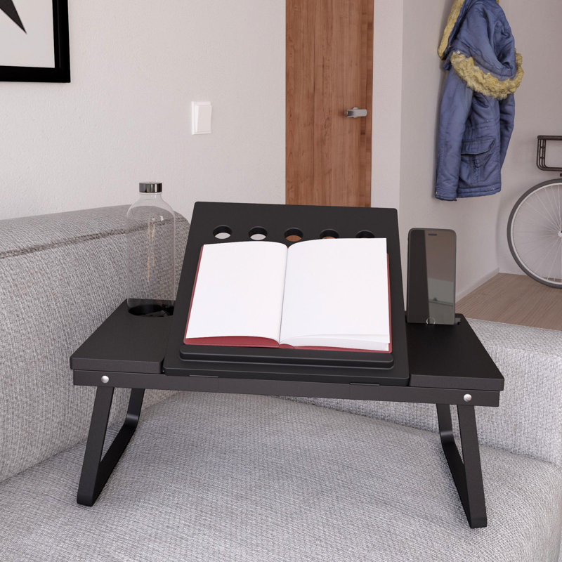 Black Steel Folding Lap Desk with Cup Holder