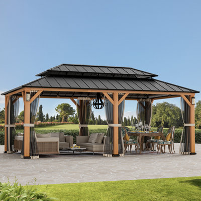 Hamilton x 20 pi Pavillon de jardin rigide avec lumières DEL auto-alimentées solaires, moustiquaire et crochet pour auvent