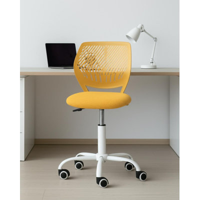 Chaise de bureau pivotante à hauteur réglable jaune et blanche