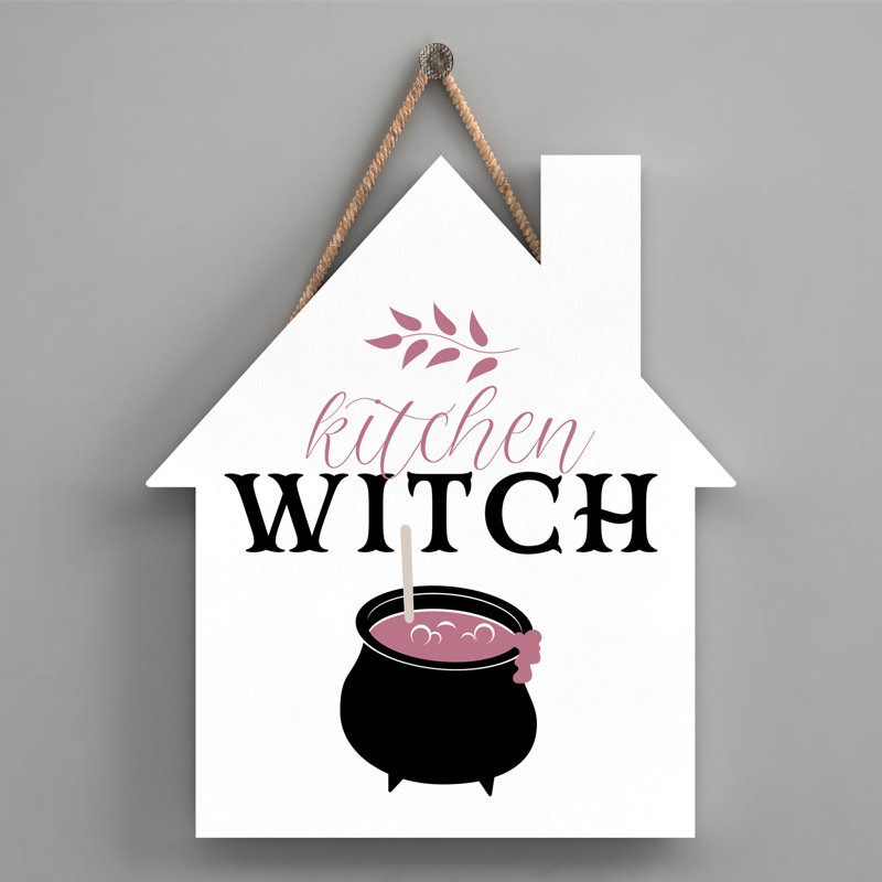 Kitchen Cauldron Wooden House Plaque, White
