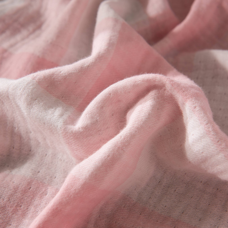 Queen Pink Cotton Muslin Reversible Throw Blanket