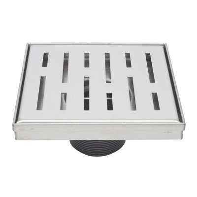 6" Square Shower Drain with Offset Linear Pattern Grate