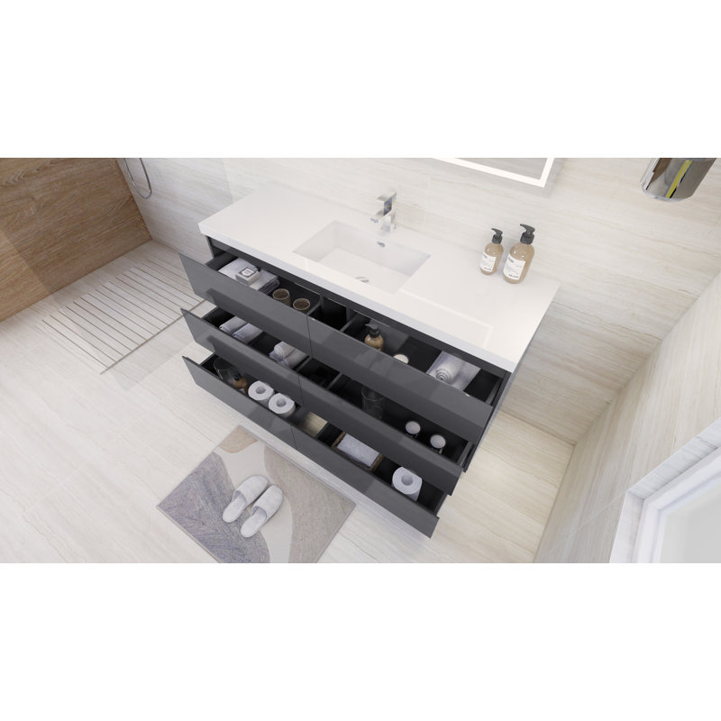 Ensemble de meuble-lavabo simple 60 po Haracha, Gris ultrabrillant