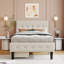 Lit plateforme simple tapissier avec 2 tiroirs, beige
