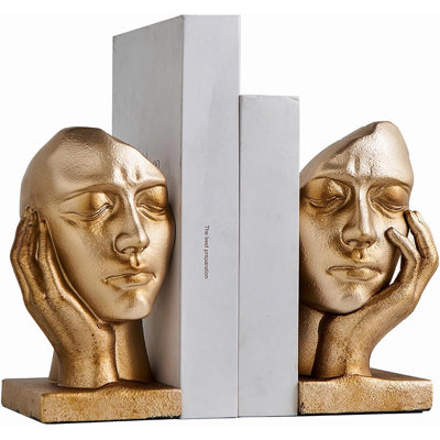 Vintage Thinker Book Ends For Shelves, Decorative Gold Bookends, Heavy Duty Book Stopper For Desk, Antique Home Office Decor Aesthetic, Unique Bookshelf Accessories