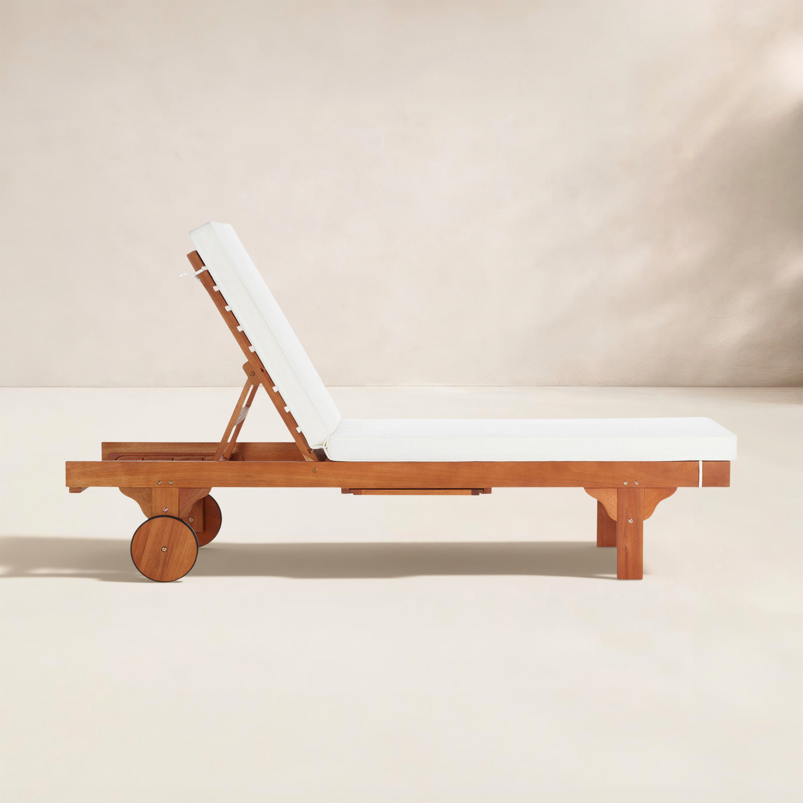 Jivera 28" Eucalyptus Patio Chaise Lounge, Beige, Natural