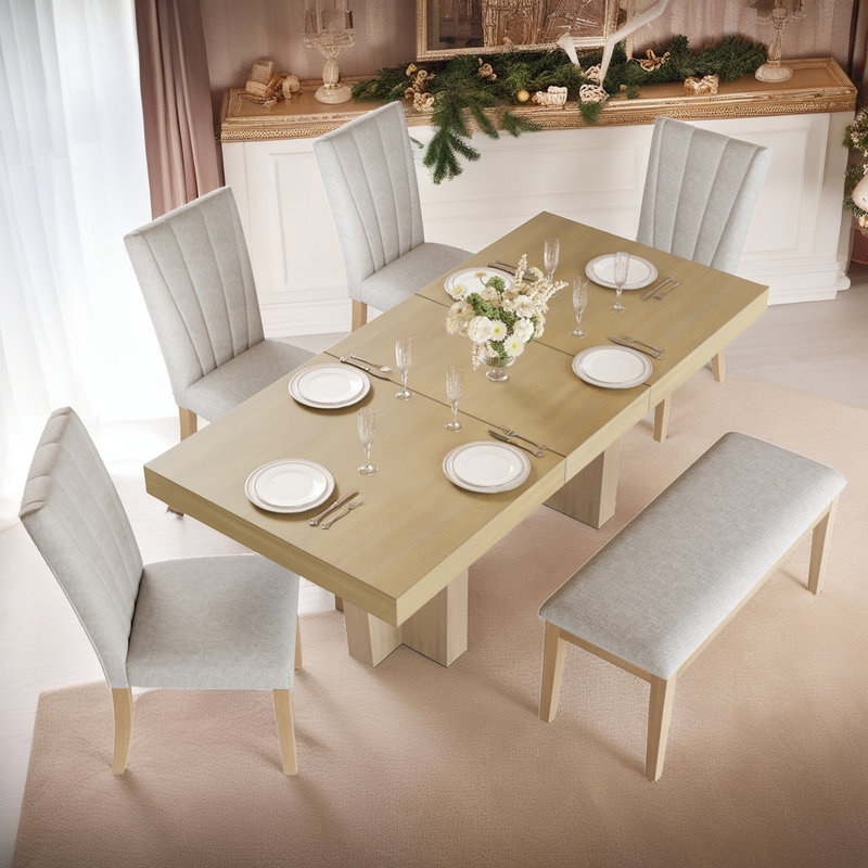 5-Piece Dining Set with Upholstered Faux Leather Chairs, Compact Square Table, Natural, White