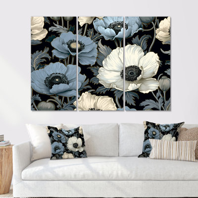 Ensemble de salon Euphoria bleu et gris coquelicots I - Fleurs