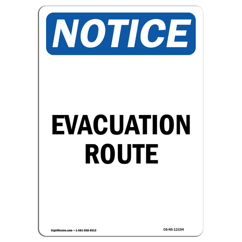 Evacuation Route Aluminum Sign 12 x 18