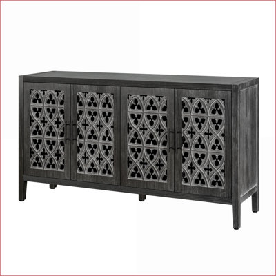 Armoire, armoire de rangement noire antique à 4 portes avec tablettes réglables | Traditionnel | Salon