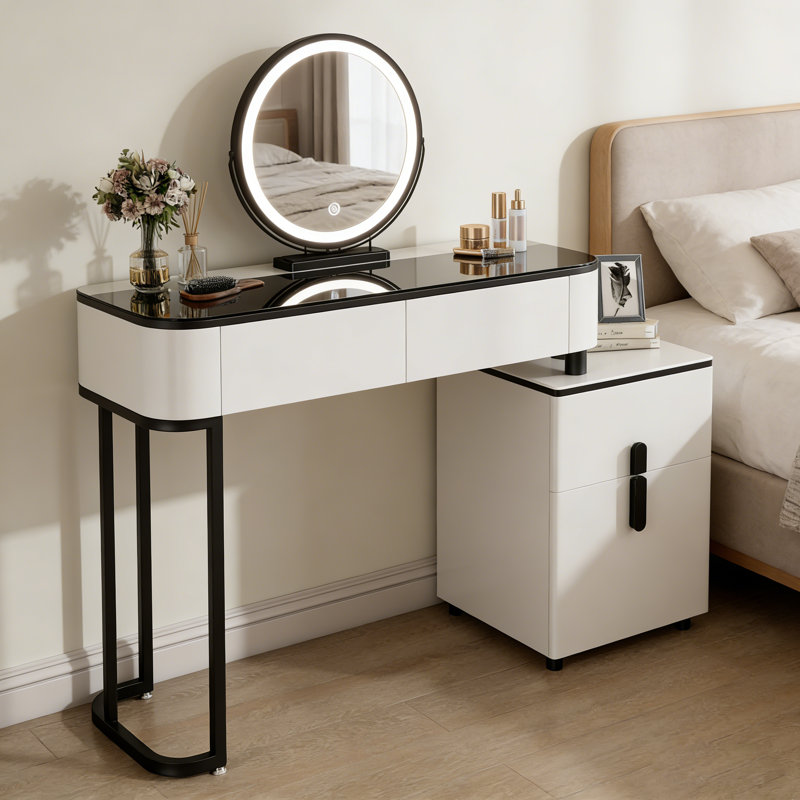 39.4'' Modern Reversible Vanity Set With 3-Color LED Mirror & Tempered Glass Top