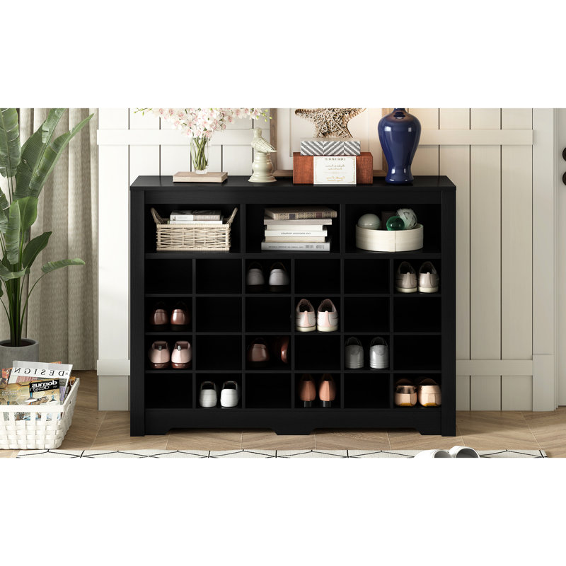 24 Black Shoe Sideboard, Modern For Home Decor Cabinet With , Sleek & Decor, Finish, Black