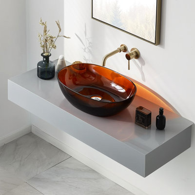 Lavabo de salle de bain en résine - 22,67 po x 15,2 po x 5,9 po, brun, lavabo vasque contemporain au look élégant, brun 22,67 po x 15,2 po x 5,9 po, merveilleux