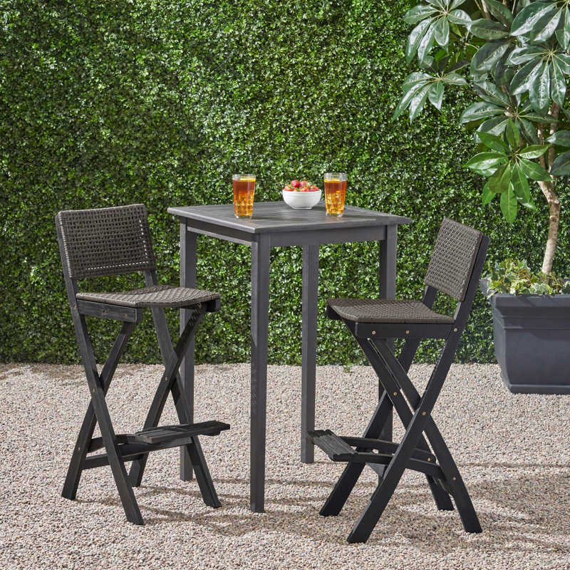 Aiyden 2 - Person Wicker Patio Dining Set with Rectangular Table, Dark Gray, 41" H x 26" L x 26" W
