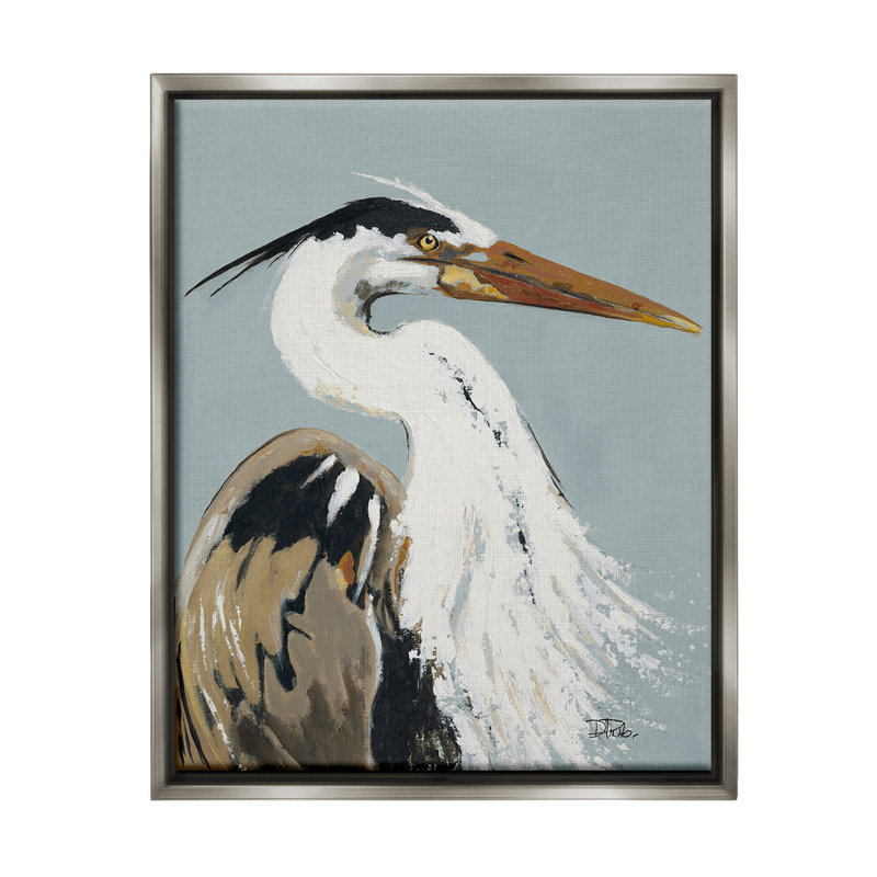 «Heron Look Right Floater Frame» par Patricia Pinto sur toile, H 31 po x l 25 po, Cadre flottant gris lustré
