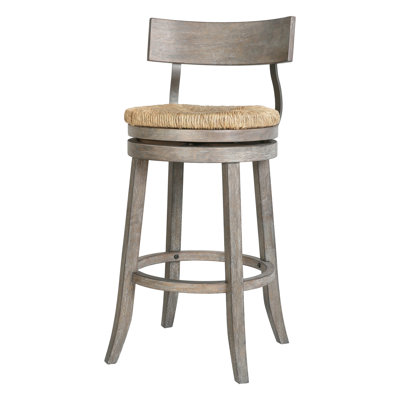 Tabouret de bar 31 po Natural Seagrass, cadre gris récupéré, retour automatique à 180 degrés, supports en acier noir et repose-pieds en métal pour comptoir de cuisine