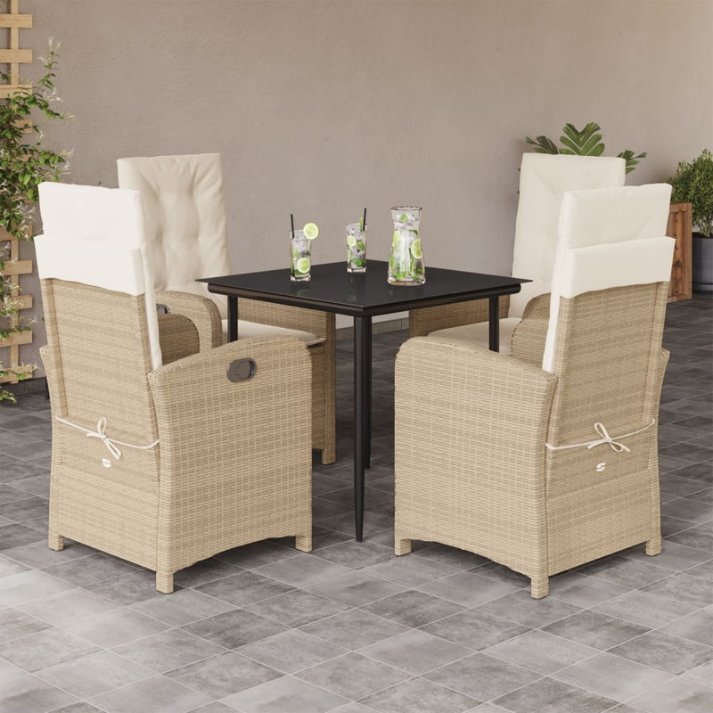 Ensemble repas 5 pièces avec coussins en rotin Red Barrel Studio®, Beige, Beige