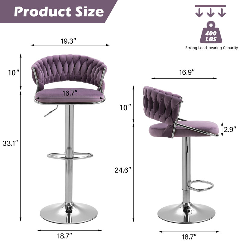 Tabouret de bar Christal, Mauve, Argent argent