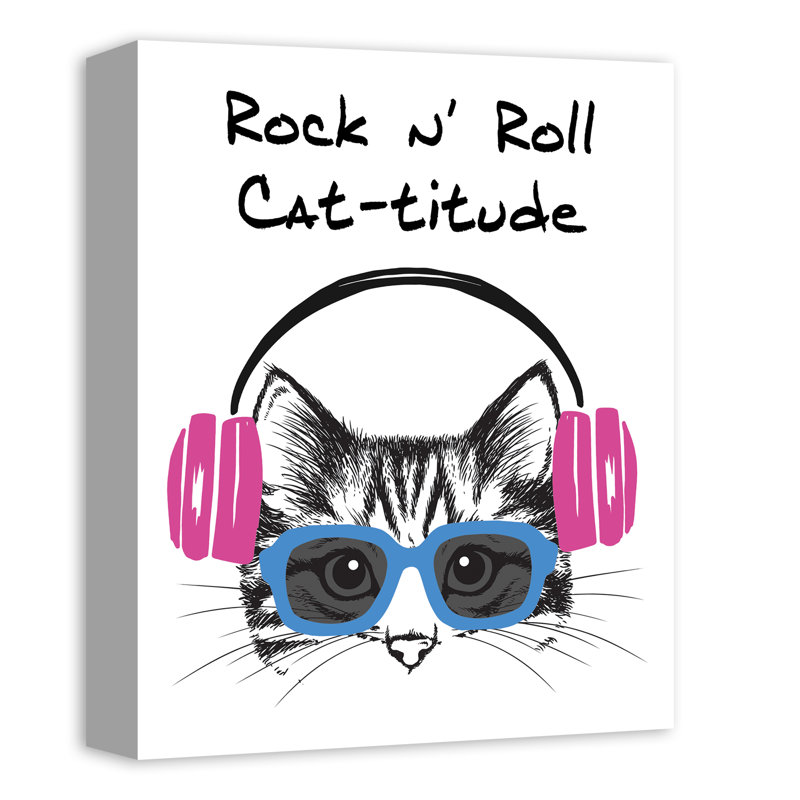 Art sur toile Rock N 'Roll Cattitude, H 14 po x l 11 po x P 1,25 po, Rose