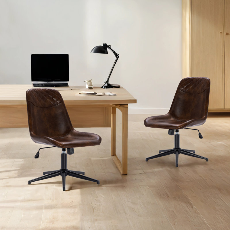 Chaise de bureau en cuir à hauteur ajustable 23 po avec dossier matelassé Mariello, Chameau, Noir