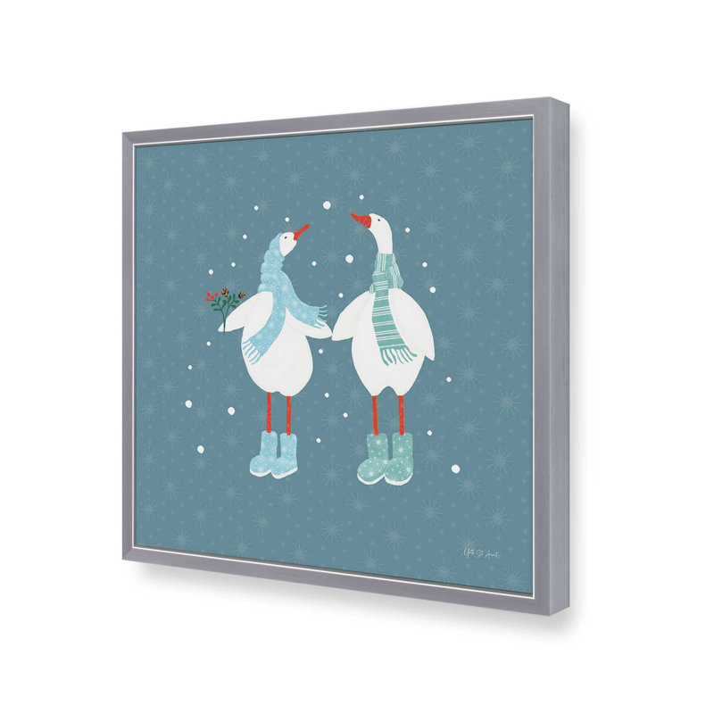 «Ducks in the Snow X» par Yvette St. Amant, reproduction d'art, H 12 po x l 12 po, Argent argent
