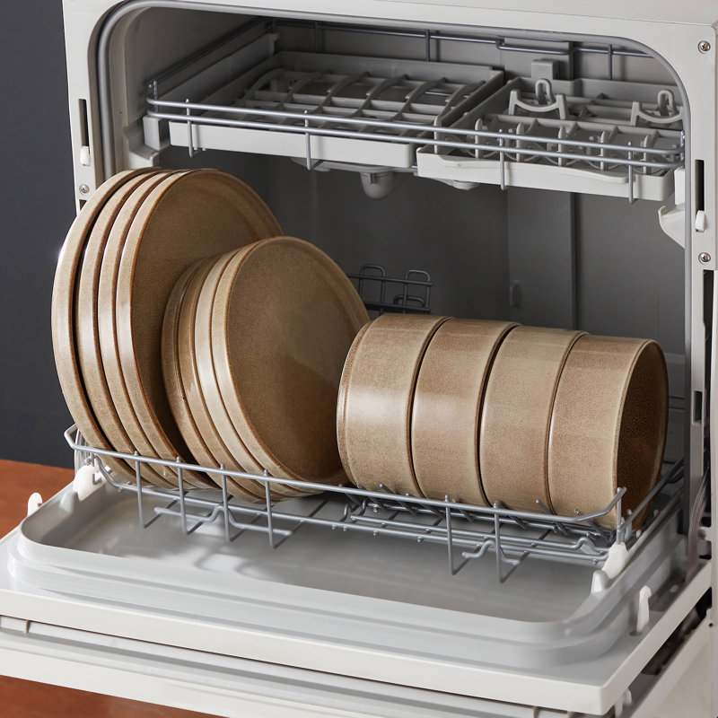 Ensemble 12 pièces pour glacis caramel ombré de 4 po, vaisselle à rebord surélevé avec assiettes plates, assiettes à dessert et bols, lavable au lave-vaisselle, ensemble de grès empilable moderne