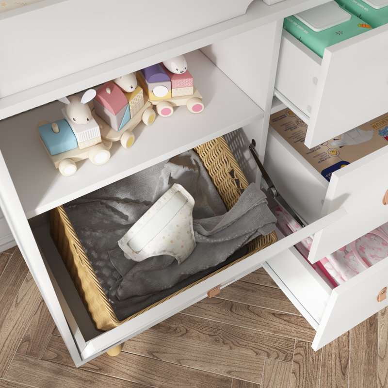 Commode à langer moderne avec rangement solide, Blanc