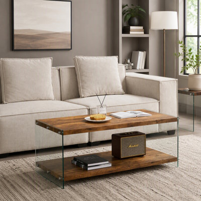 Table basse en MDF, petite table à thé, canapé en verre trempé noyer