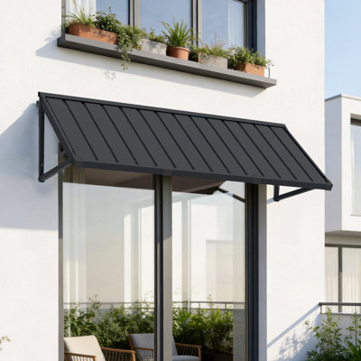 Powder-coated Metal Frame Standing Seam Fixed Window Awning All Weather Protection Door Canopy for Entrance, Windows, Porches, Balconies