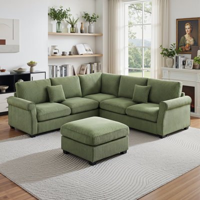 Ensemble de canapé modulaire 4 pièces avec coin en coin et repose-pieds, tissu en velours côtelé
