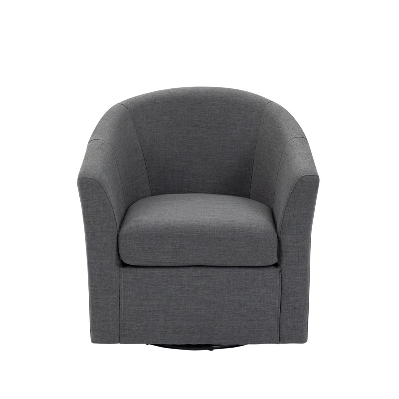Fauteuil demi-tonneau pivotant rembourré Aunna, Mélange de lin gris