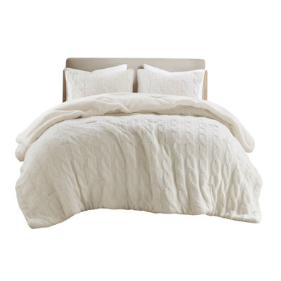 Luxurious Twin Bedding Sets, Soft Chenille Ivory Comforter With Cozy Sherpa