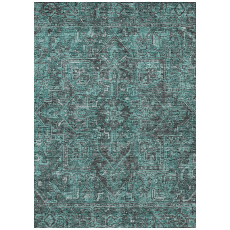 Tapis extérieur lavable antidérapant 8 pi x 10 pi turquoise