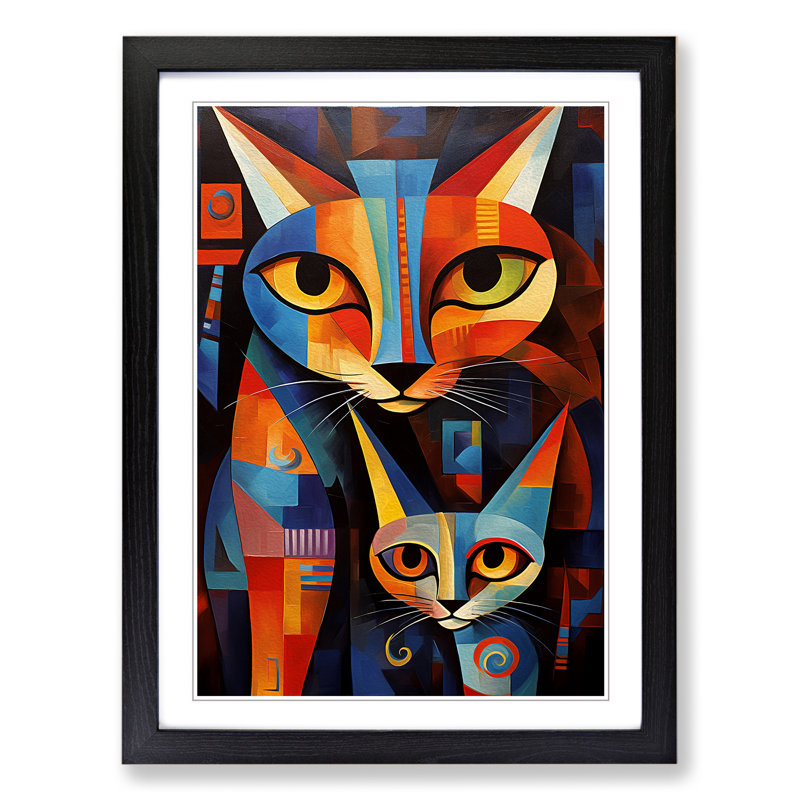 XYZ-FRM-V1223-590 Egyptian Cat Abstract No.2 - Single Picture Frame Print on Wood, Black, 34cm H x 25cm W x 2cm D