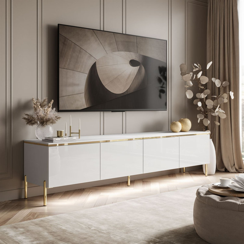 Bethsaida Cashmere TV Stand 200cm with Gold Legs, White