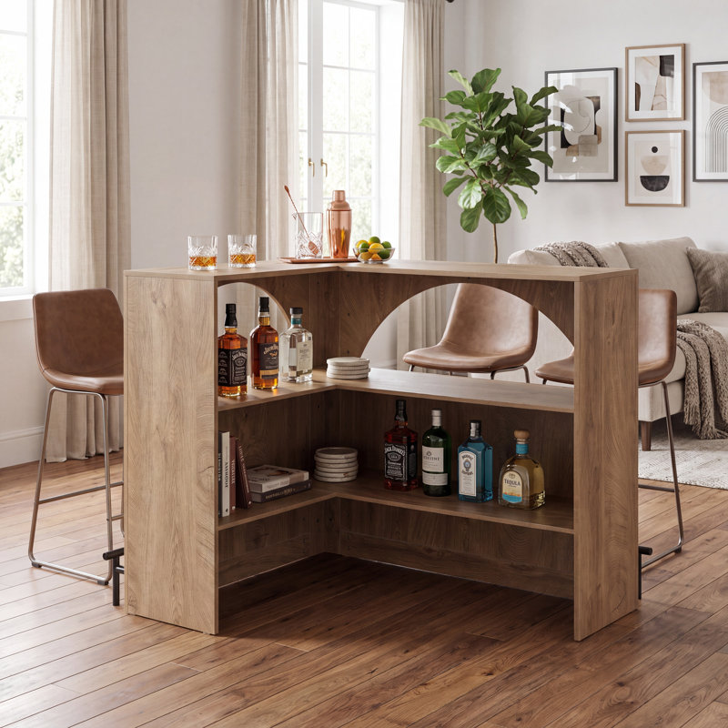Table de bar en L 47,2 po, unité de coin avec tablettes de rangement et repose-pieds en métal