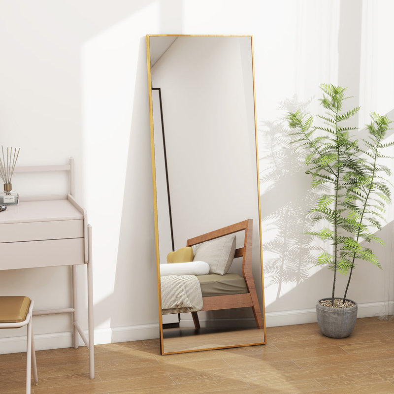 Full Length Mirror Full Body Floor Mirror Standing Hanging Or Leaning Wall Mirror Bedroom Cloakroom in, Gold, 64" x 21"