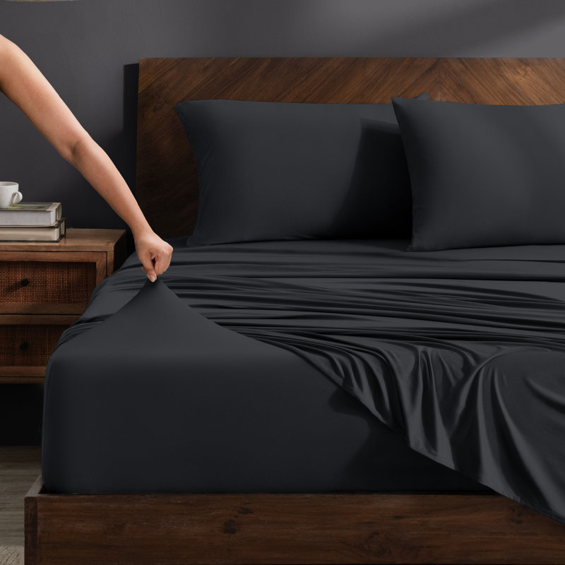 Microfiber Stretch Sheet Set, Twin Sheet Set with 1 Standard Pillowcase, Black