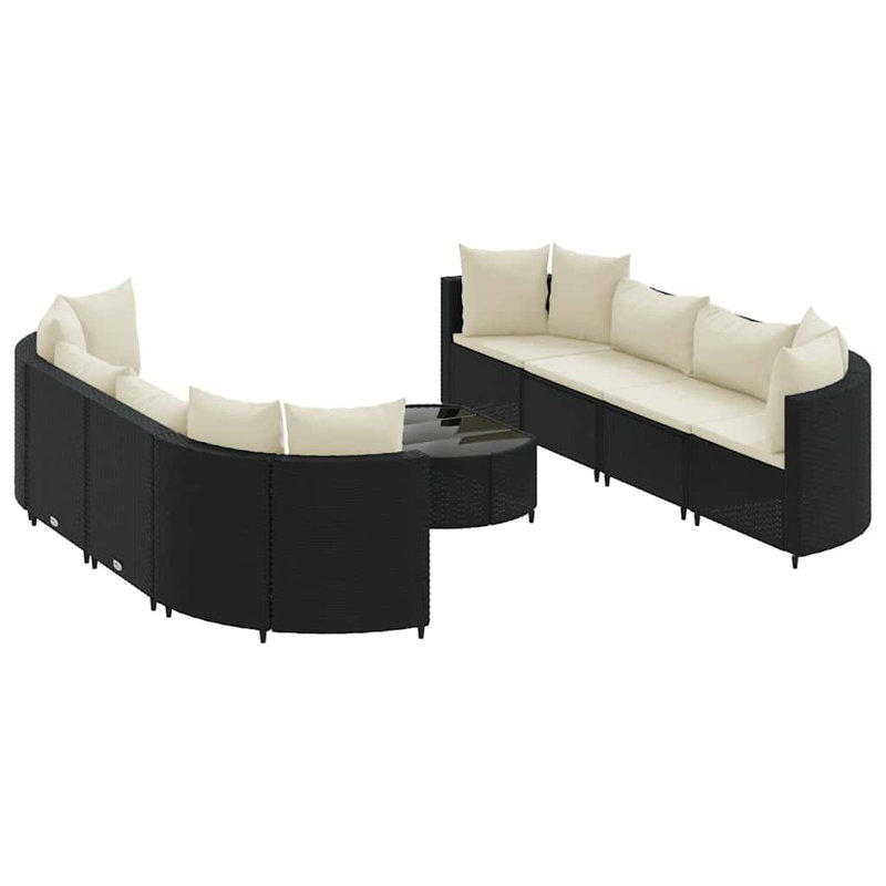 Latitude Run Patio Sofa Set With Cushions Poly Rattan, 8, Cream White, Black