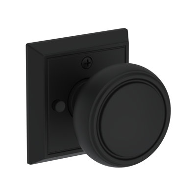 Bremerton Privacy Knob with Chamfered Square Rose in Lifetime (PVD) Satin Brass