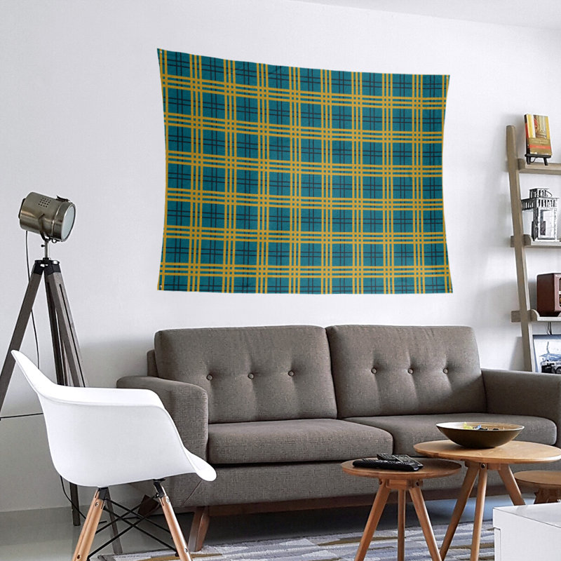 Tapisserie en microfibre Jacksonville, Sarcelle / noir / or, H 27,5 po x l 37,5 po