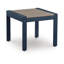 Table de bout carrée extérieure Eina, PEHD aspect bois brun, aluminium bleu 24 po