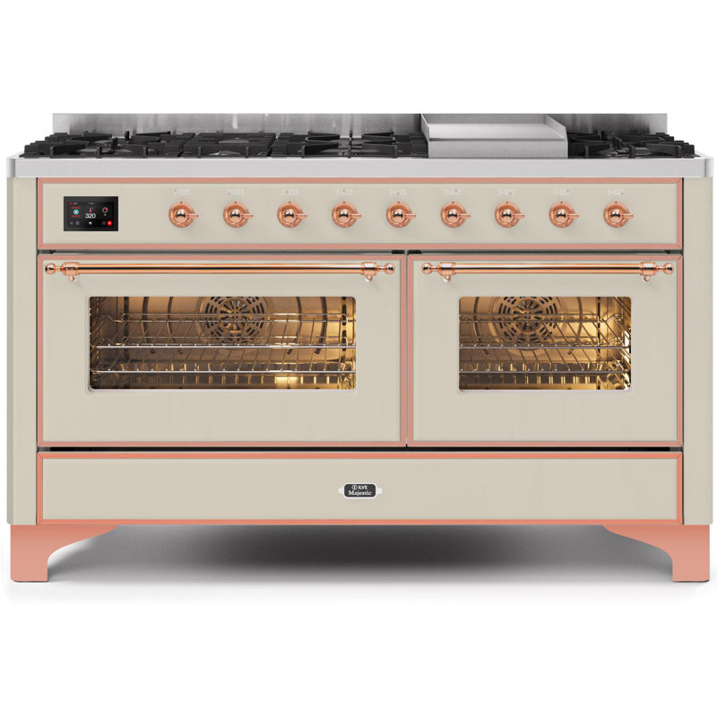 Majestic II 60" 5.02 cu. ft. Freestanding Dual Fuel Range with Griddle, Liquid Propane, White/Copper