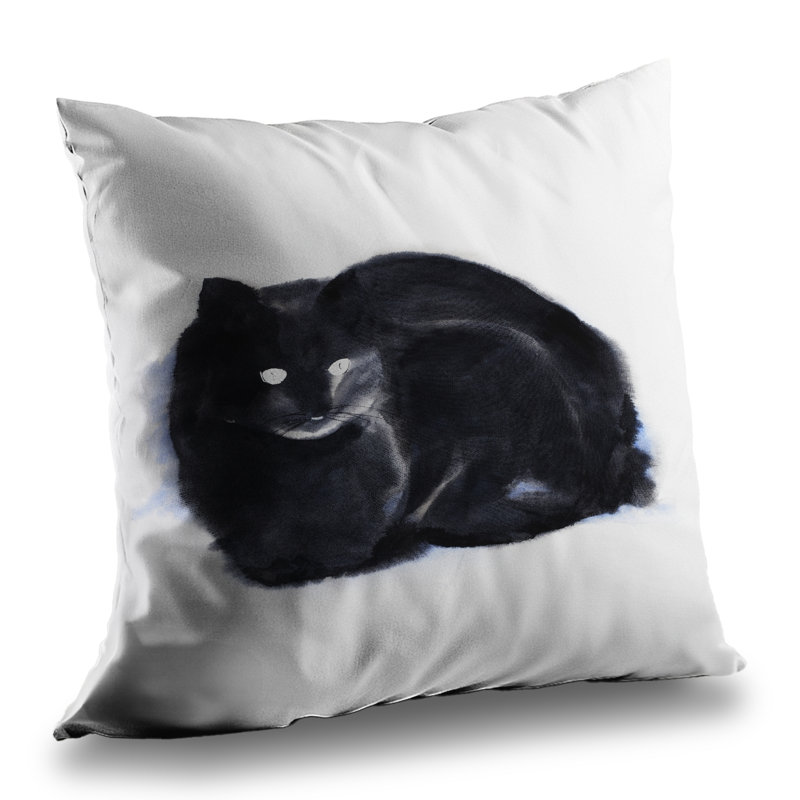 Abstract Watercolor Cat - Black – Throw Pillow Cover Only, Double-Sided Print, Insert Not Included